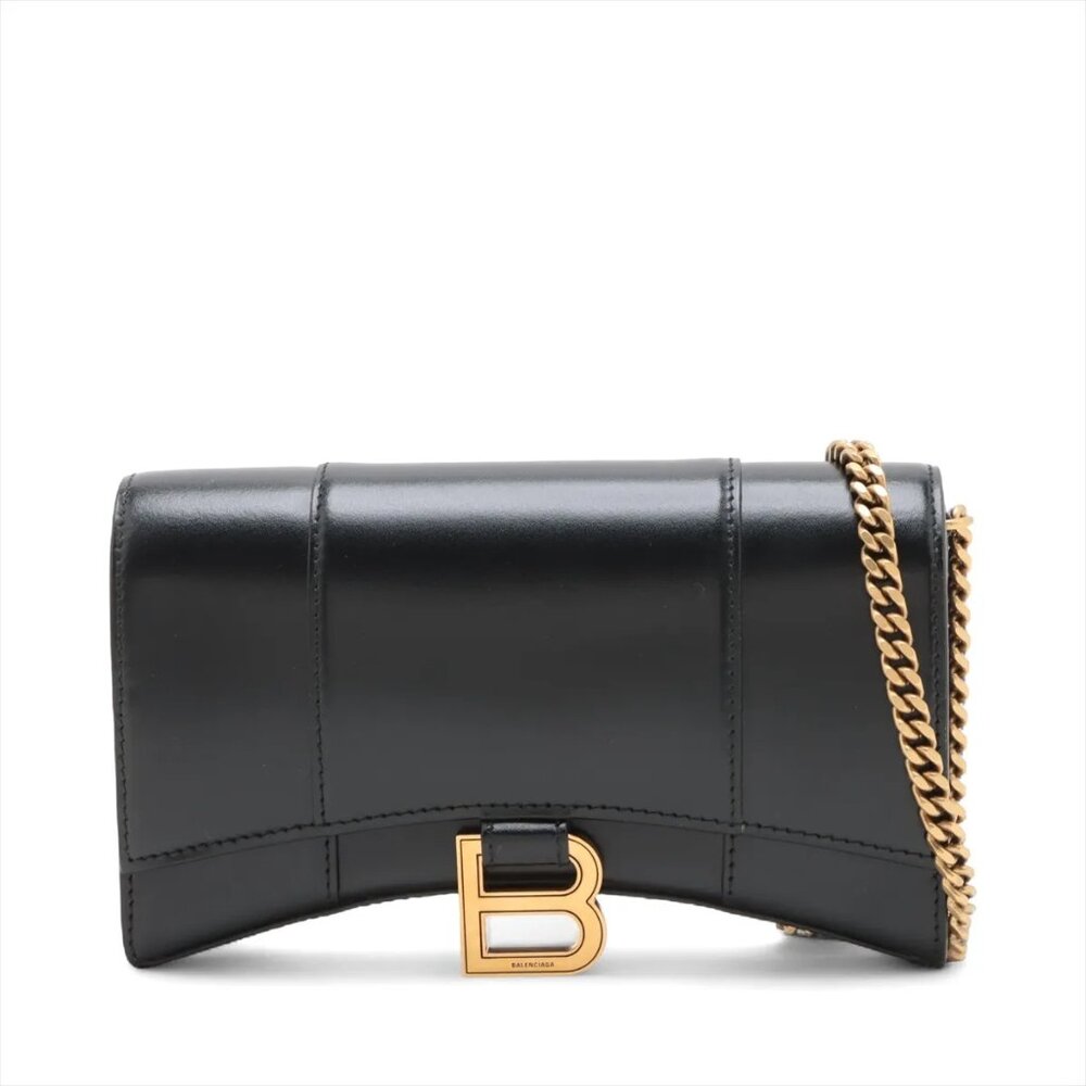 Balenciaga Hourglass Leather Chain Wallet Black 656050